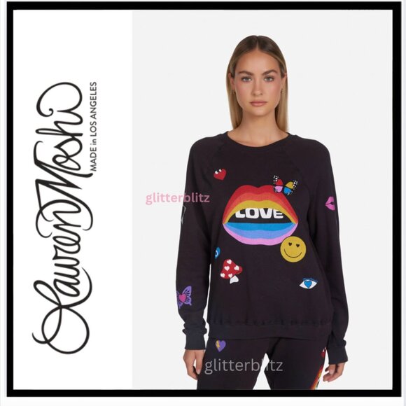 Lauren Moshi Anela Love Collage Crew Neck Raglan Pullover Sweatshirt NWT - Picture 3 of 7